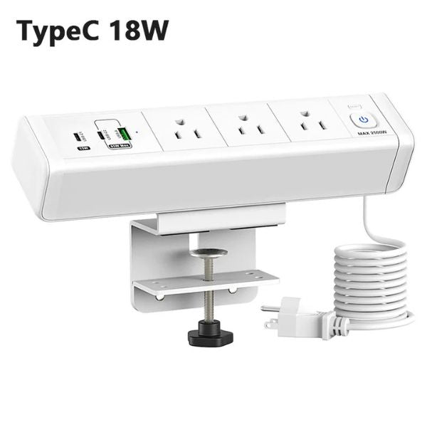 PowerClamp™ USB-C PD 65W: Toma de Corriente Múltiple para Escritorio