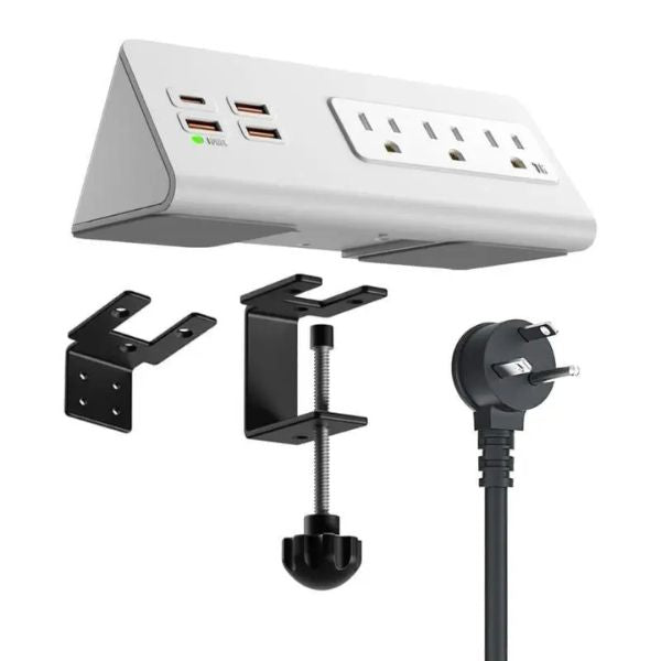 Hub de Energía ClampMount™: Regleta USB-C y AC para Bordes de Escritorio