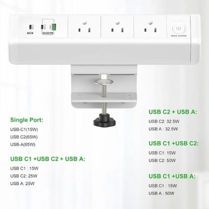 PowerClamp™ USB-C PD 65W: Toma de Corriente Múltiple para Escritorio