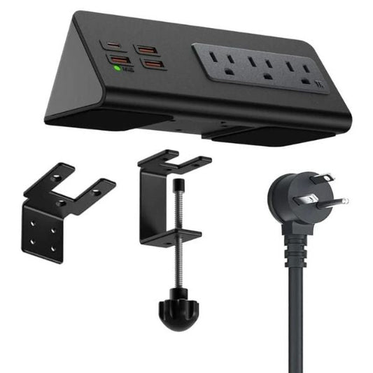 Hub de Energía ClampMount™: Regleta USB-C y AC para Bordes de Escritorio