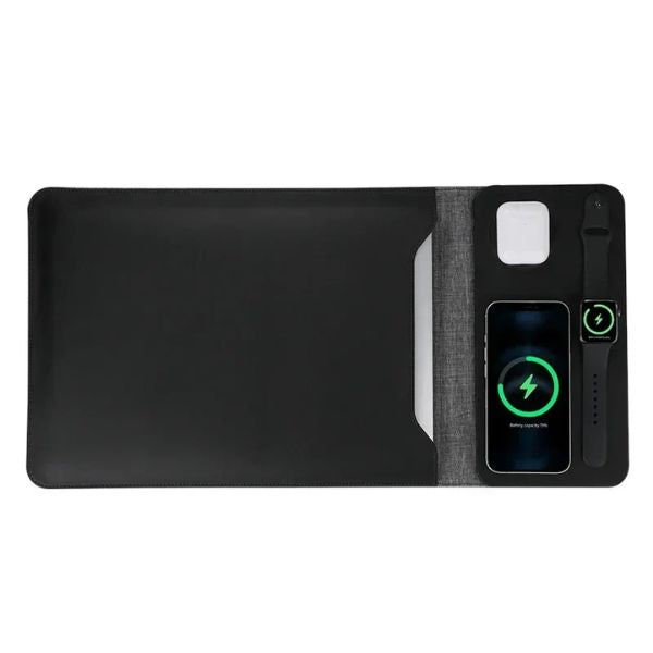 PowerPad Pro 3-en-1: Funda para Portátil y Cargador Inalámbrico Magnético | Oficina Portátil Completa